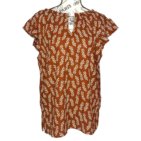 Papermoon LARGE Stitch Fix Front Keyhole Back Tie Short Ruffle Sleeve Blouse - Picture 1 of 10